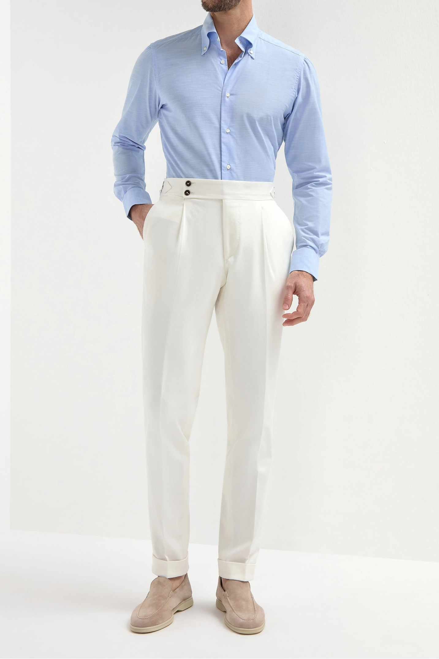 Chemise à col boutonné en bambou bleu clair « Sartoriale collection » - Made In Italy