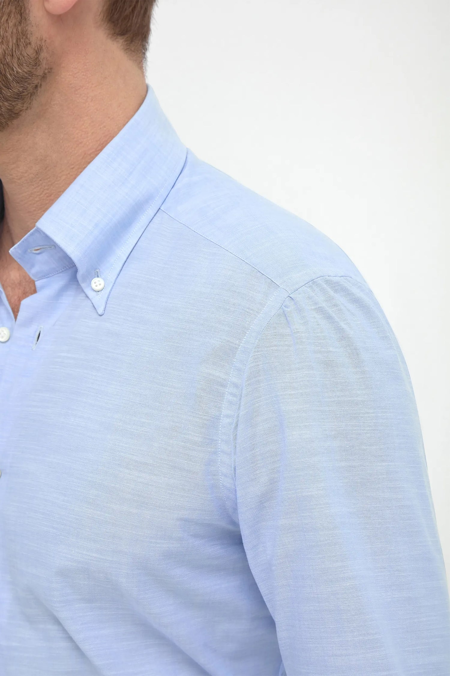 Chemise à col boutonné en bambou bleu clair « Sartoriale collection » - Made In Italy