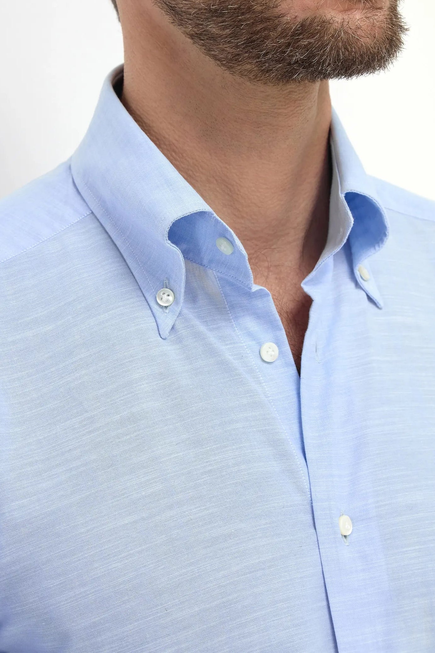 Chemise à col boutonné en bambou bleu clair « Sartoriale collection » - Made In Italy