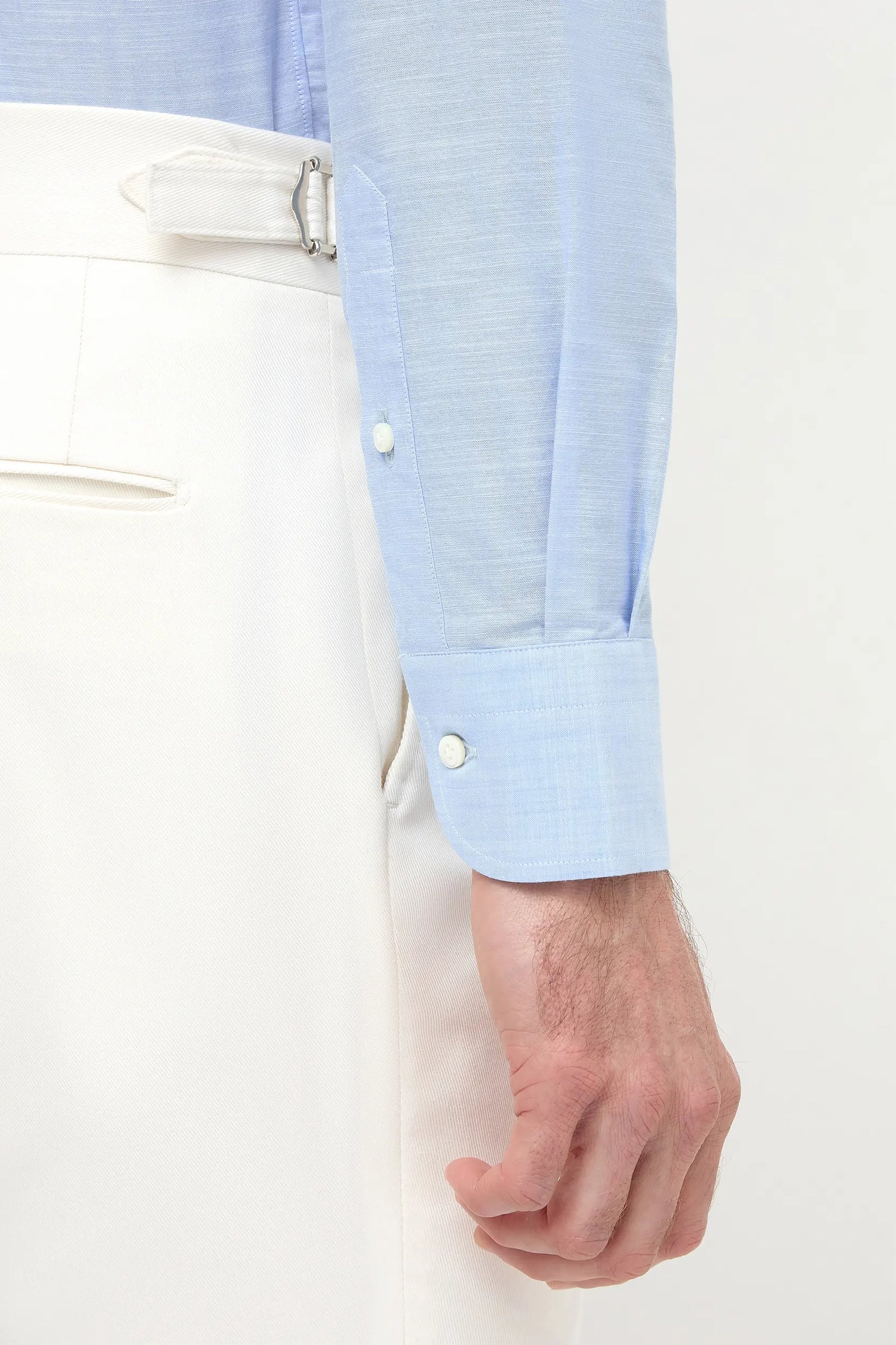 Chemise à col boutonné en bambou bleu clair « Sartoriale collection » - Made In Italy