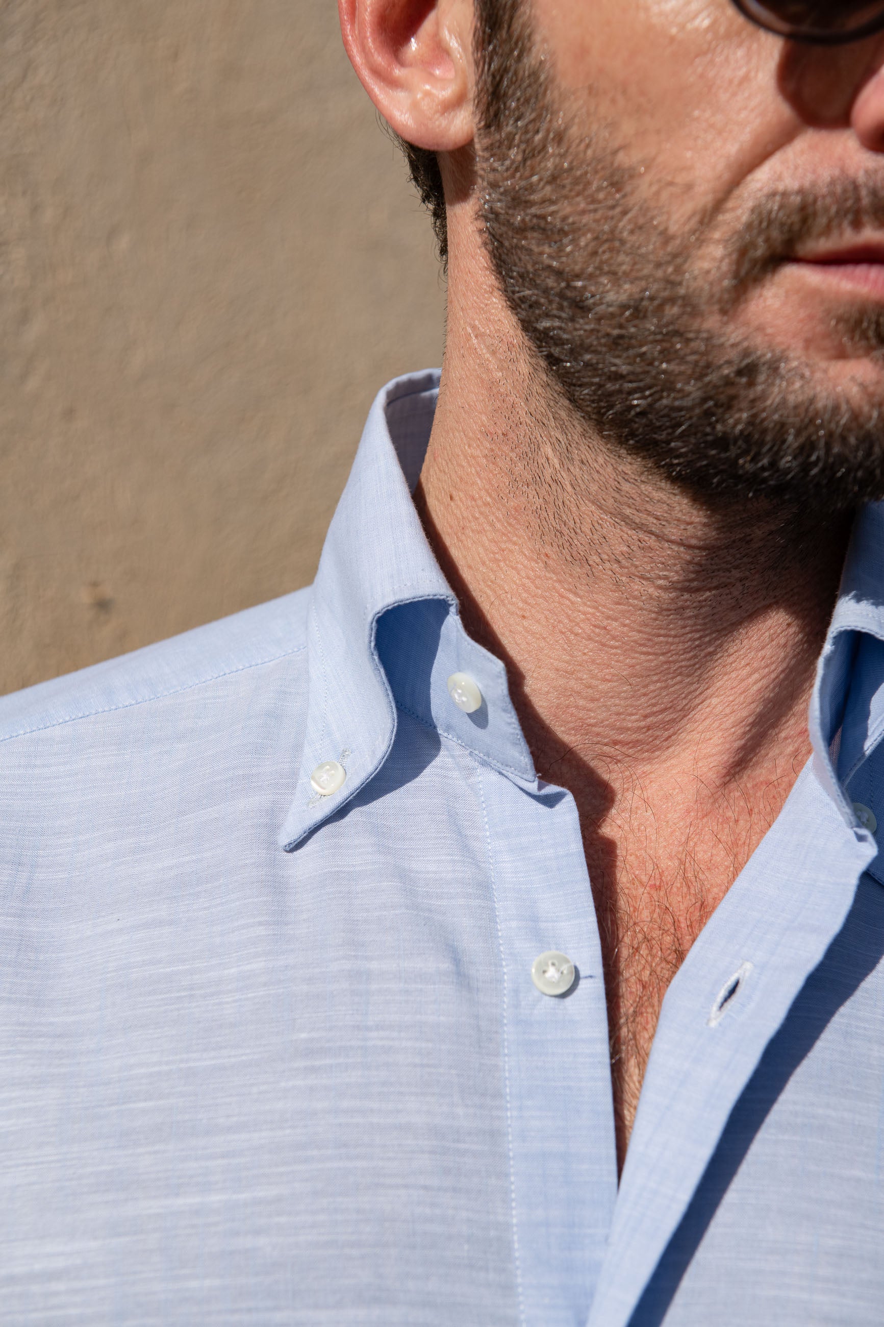 camicia button-down in bambù celeste "collezione Sartoriale" - Made In Italy