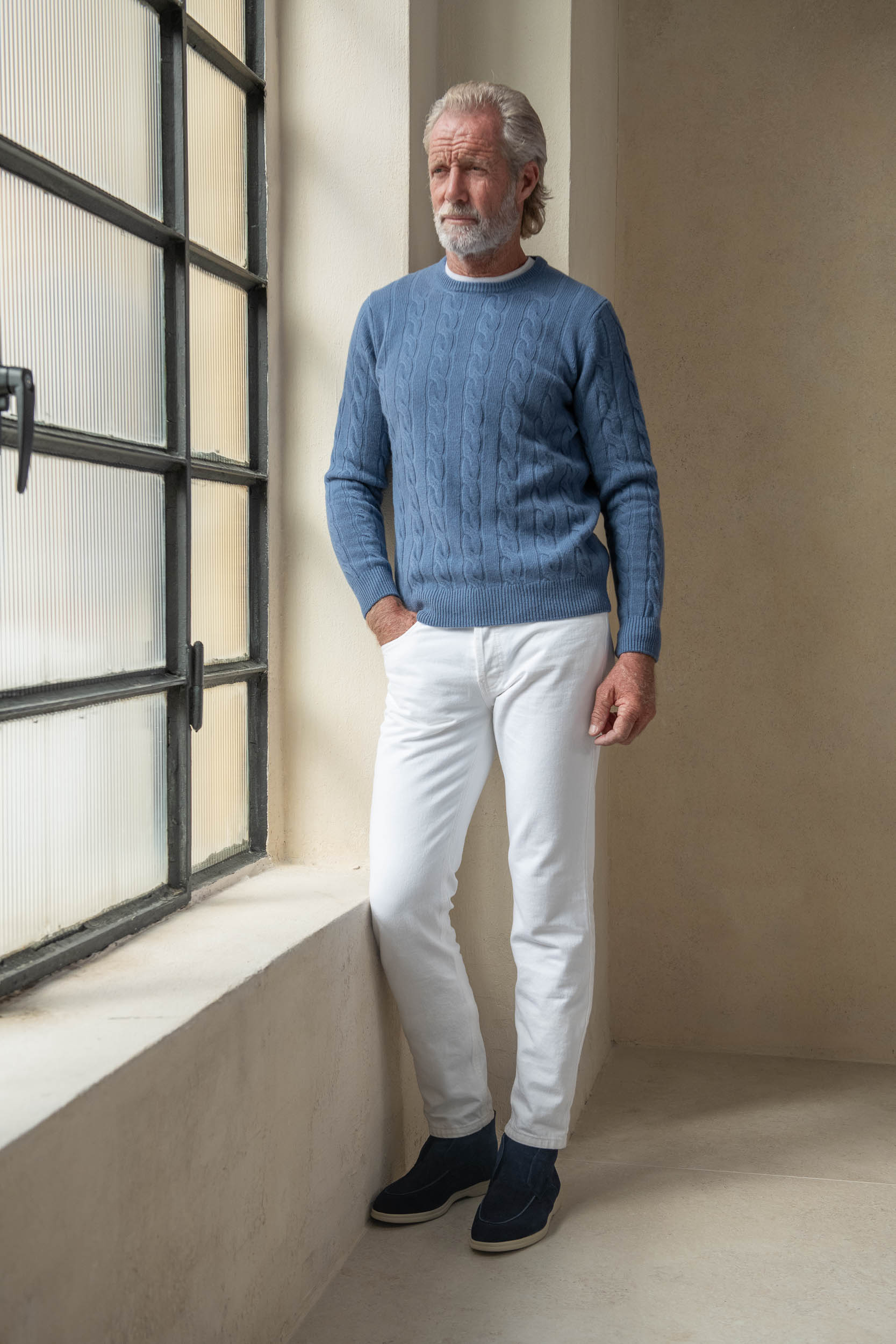 Light blue cable knit sweater – Made in italy