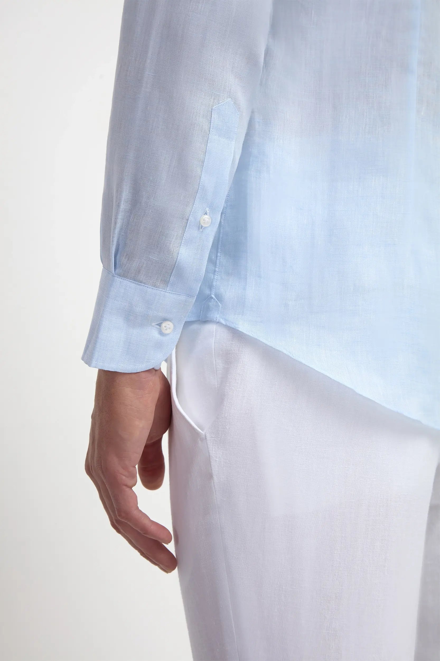Chemise Bianca à Carreaux Bleu Clair – Manches Longues, Taille FR42