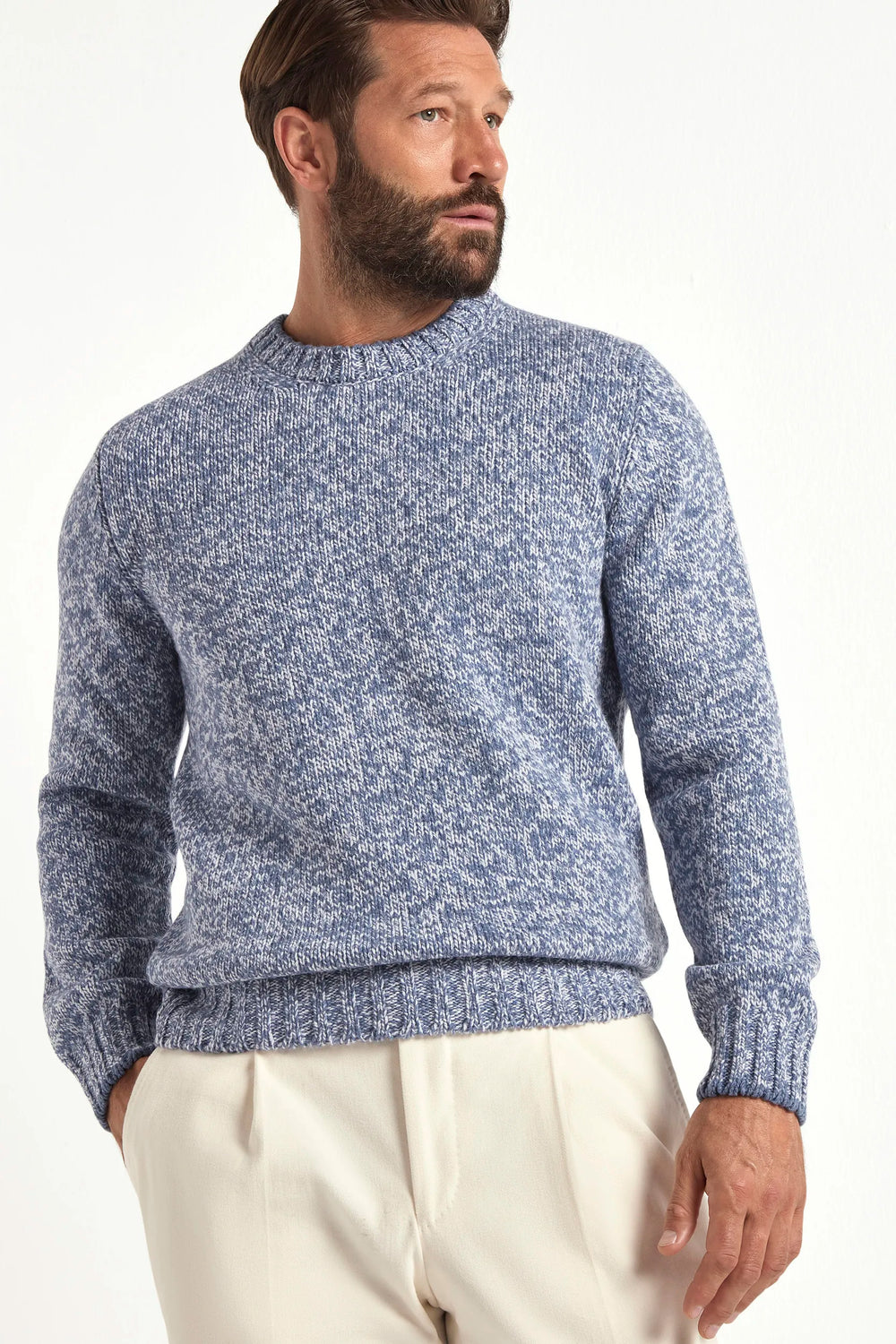 Light blue mouline round neck - Made in Italy