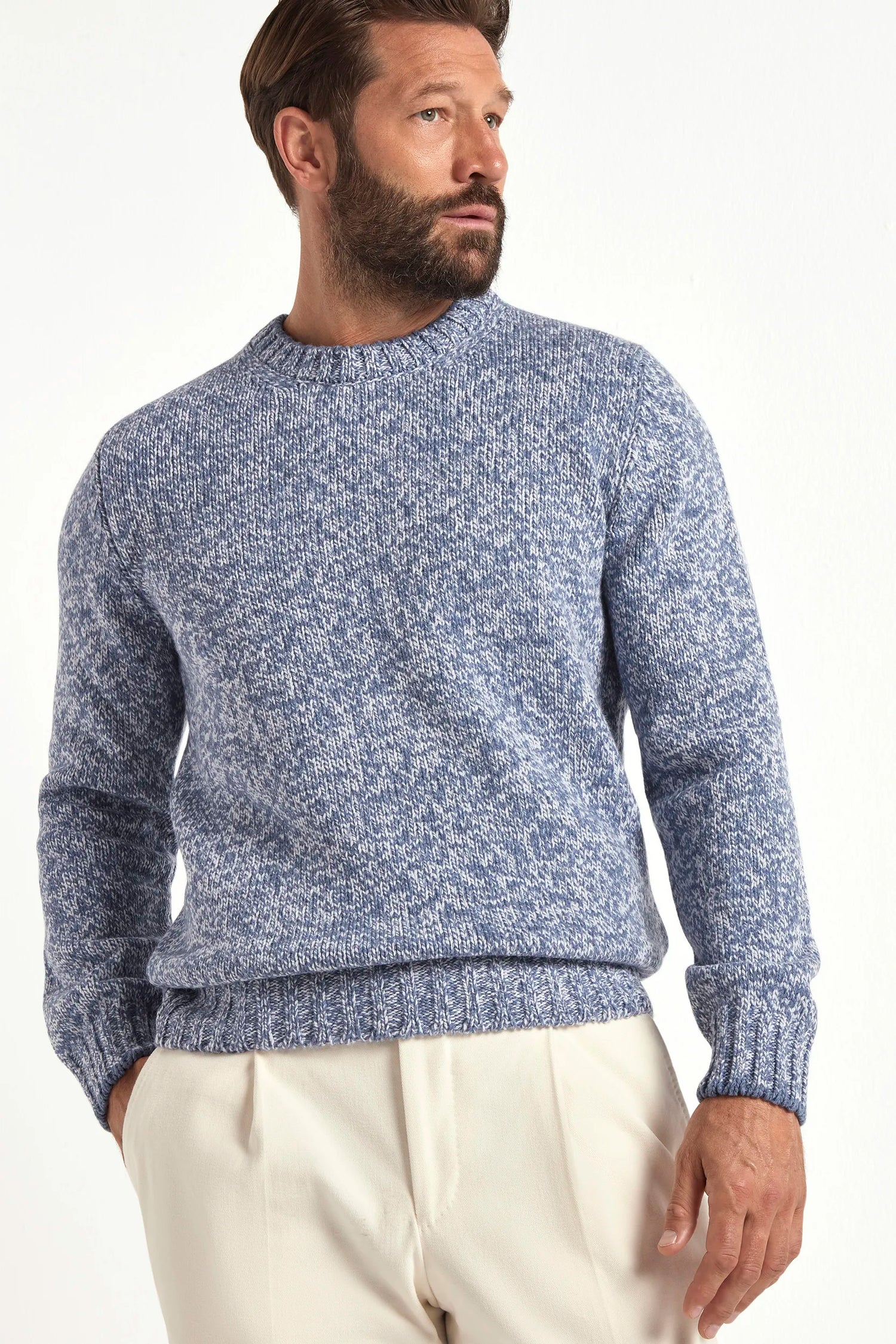 Col rond mouliné bleu clair - Made in Italy