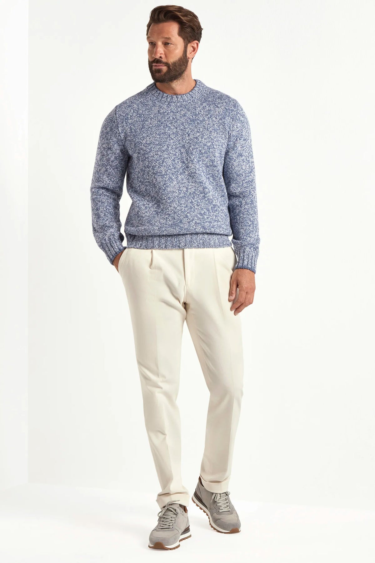 Col rond mouliné bleu clair - Made in Italy
