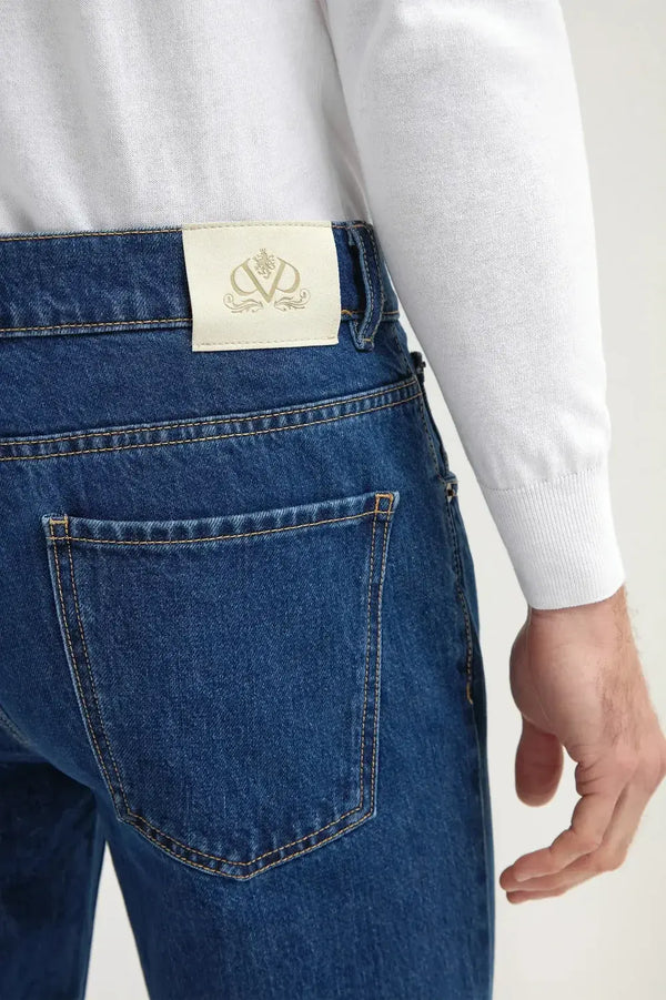 Mid-blue straight jeans - Candiani cotton - Made in Italy