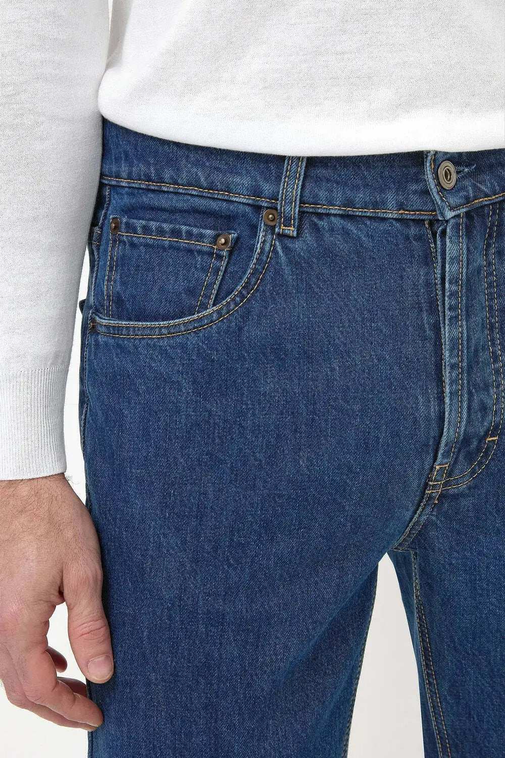 Jean droit bleu moyen - coton Candiani - Made in Italy