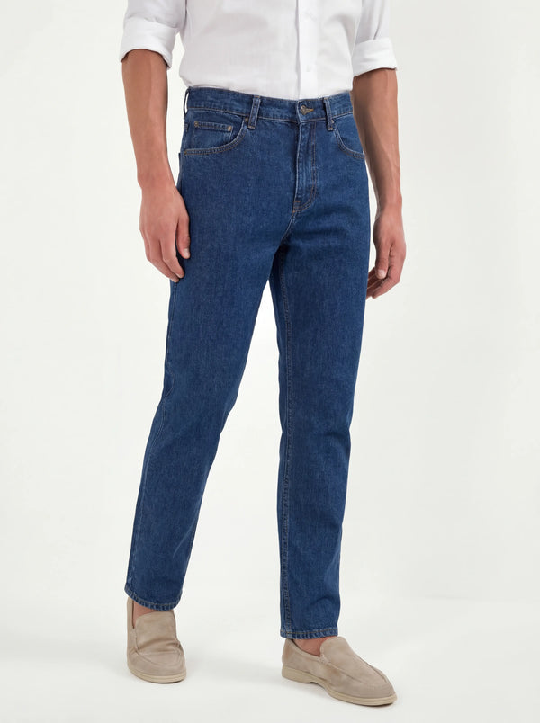 Mid-blue straight jeans - Candiani cotton - Made in Italy