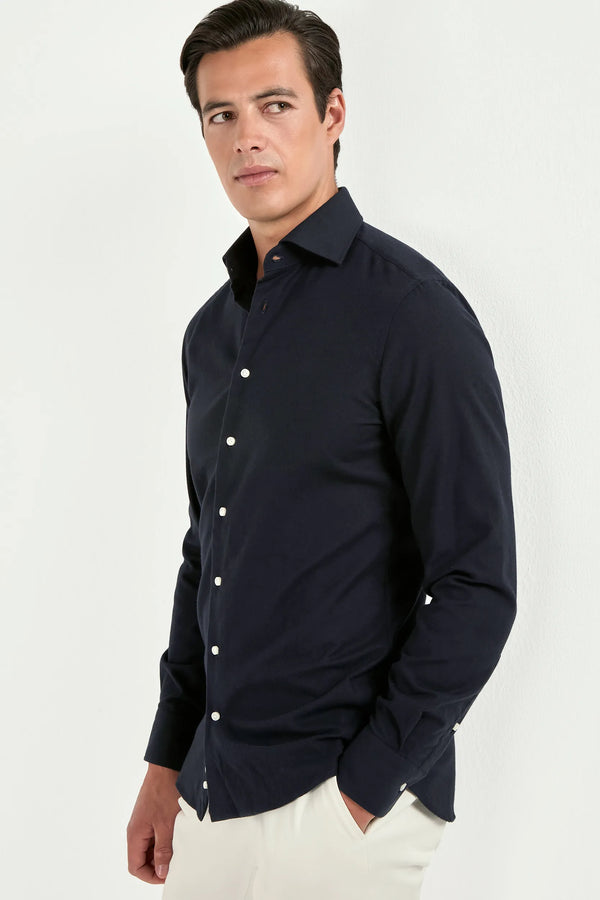 navy warm touch shirt, men brushed cotton shirt, italian casual shirt, navy cotton shirt, warm touch shirt, made in italy shirt, luxury casual shirt, soft brushed shirt, refined men's shirt, winter casual shirt, premium italian shirt, elegant brushed cotton shirt, tailored navy shirt, fine cotton shirt, breathable warm shirt, comfortable winter shirt, tailored casual shirt, upscale men's shirt, classic navy shirt, italian craftsmanship shirt