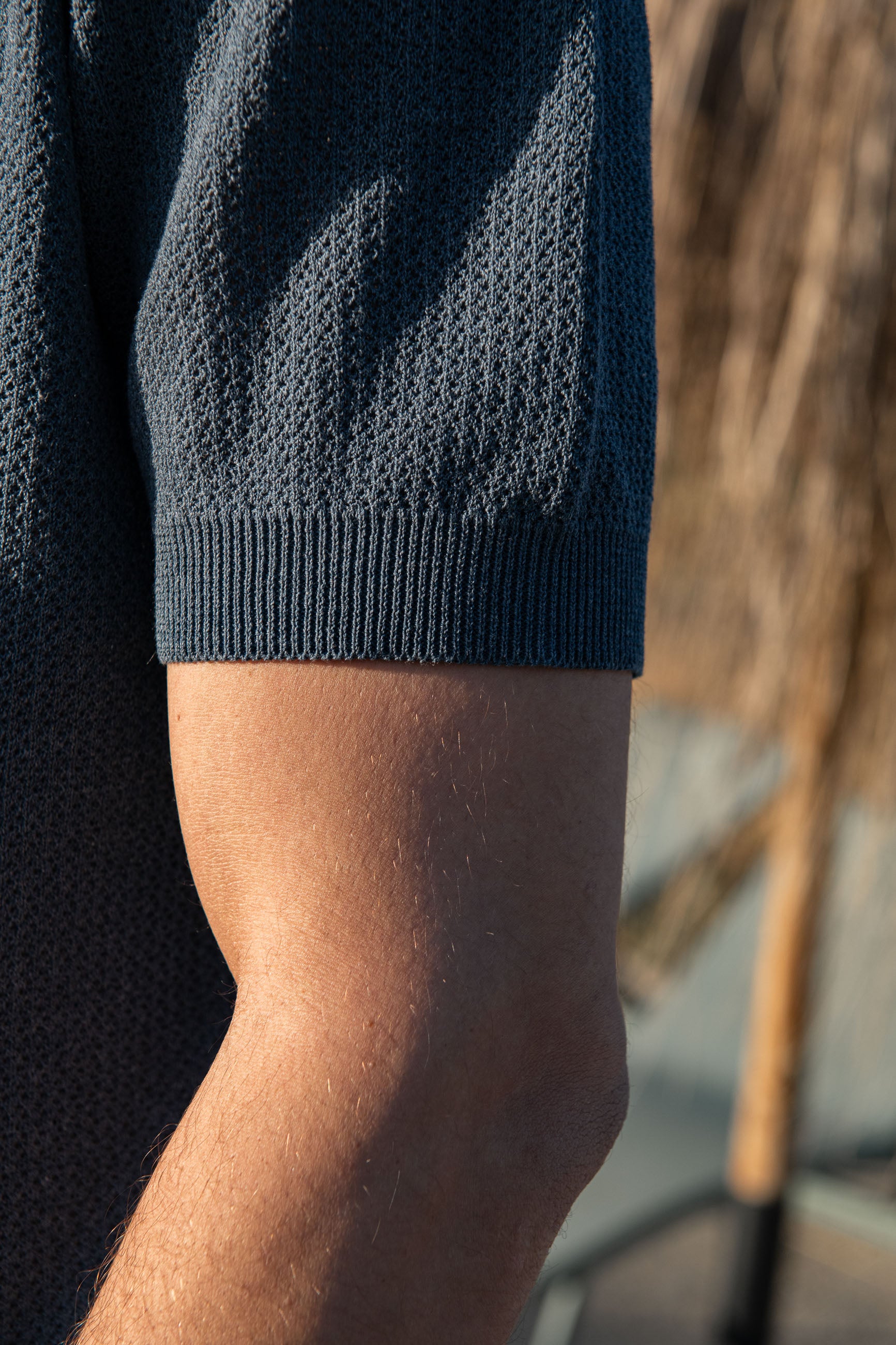 Ocean textured knit polo with zip - Made in Italy