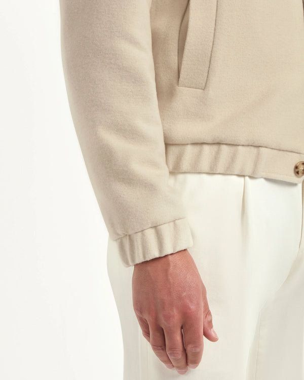 off-white bomber jacket, italian style, made in italy, luxury bomber jacket, elegant menswear jacket, refined casual jacket, premium italian outerwear, versatile bomber, tailored bomber jacket, soft fabric bomber, upscale men's bomber, italian craftsmanship jacket, polished casual outerwear, classic off-white bomber, timeless italian jacket, contemporary bomber design, stylish men's bomber, high-quality bomber jacket, modern italian bomber, sophisticated casual jacket