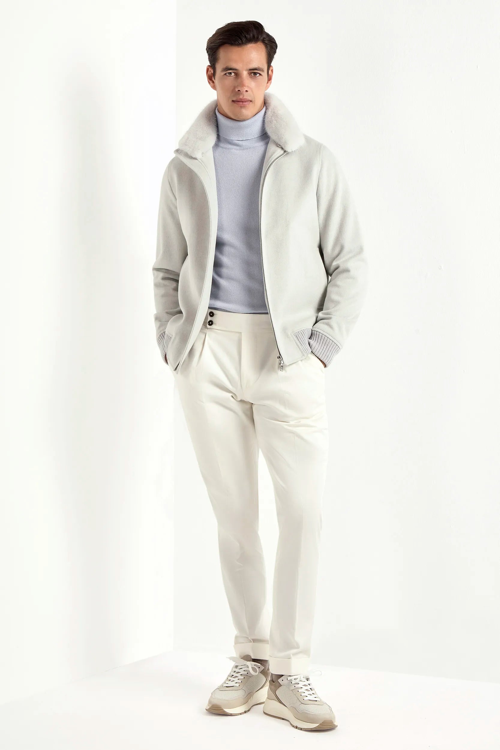 off-white bomber jacket, men wool bomber, italian wool bomber, off-white wool bomber, loro piana wool bomber, loro piana bomber jacket, mink collar bomber jacket, removable mink collar bomber, luxury loro piana bomber, elegant men's loro piana bomber, refined loro piana wool bomber, tailored off-white loro piana bomber, premium italian loro piana bomber, sophisticated loro piana bomber jacket, timeless italian loro piana bomber, upscale men's loro piana bomber, italian craftsmanship loro piana bomber