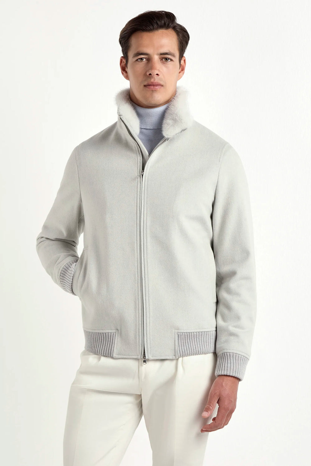 off-white bomber jacket, men wool bomber, italian wool bomber, off-white wool bomber, loro piana wool bomber, loro piana bomber jacket, mink collar bomber jacket, removable mink collar bomber, luxury loro piana bomber, elegant men's loro piana bomber, refined loro piana wool bomber, tailored off-white loro piana bomber, premium italian loro piana bomber, sophisticated loro piana bomber jacket, timeless italian loro piana bomber, upscale men's loro piana bomber, italian craftsmanship loro piana bomber