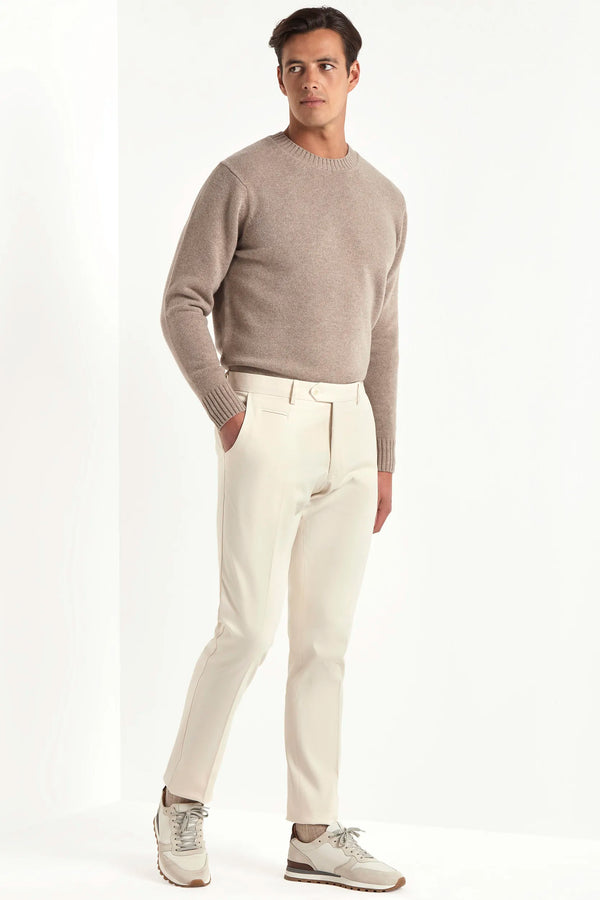 cotton and cashmere trousers, off-white trousers, sartorial trousers, italian style, trousers made in italy, winter trousers, flat front trousers, luxury blend trousers, tailored off-white trousers, cashmere blend trousers, elegant men’s trousers, premium italian trousers, classic flat front trousers, off-white dress trousers, off-white winter pants, italian cashmere blend trousers, off-white smart trousers, off-white formal trousers, italian menswear trousers, off-white chino style trousers