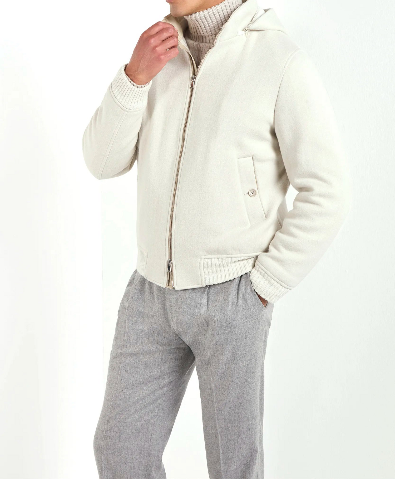 off white hooded bomber, men's hooded bomber, italian hooded bomber, off white bomber jacket, luxury men's bomber, elegant men's bomber, refined hooded bomber, tailored off white bomber, premium italian bomber, sophisticated men's bomber, timeless italian bomber, upscale men's bomber, classic off white bomber, italian craftsmanship bomber, premium men's off white bomber, refined italian bomber