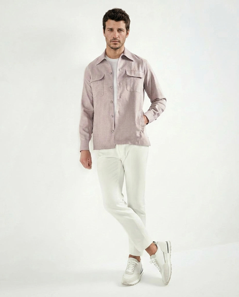 Men Pini Parma pink overshirt made in italy in wool, silk and linen 