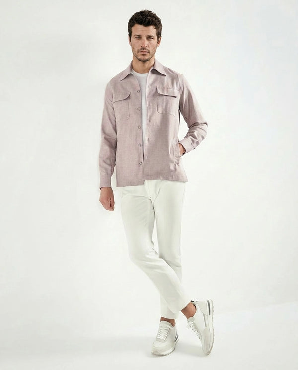 Men Pini Parma pink overshirt made in italy in wool, silk and linen 
