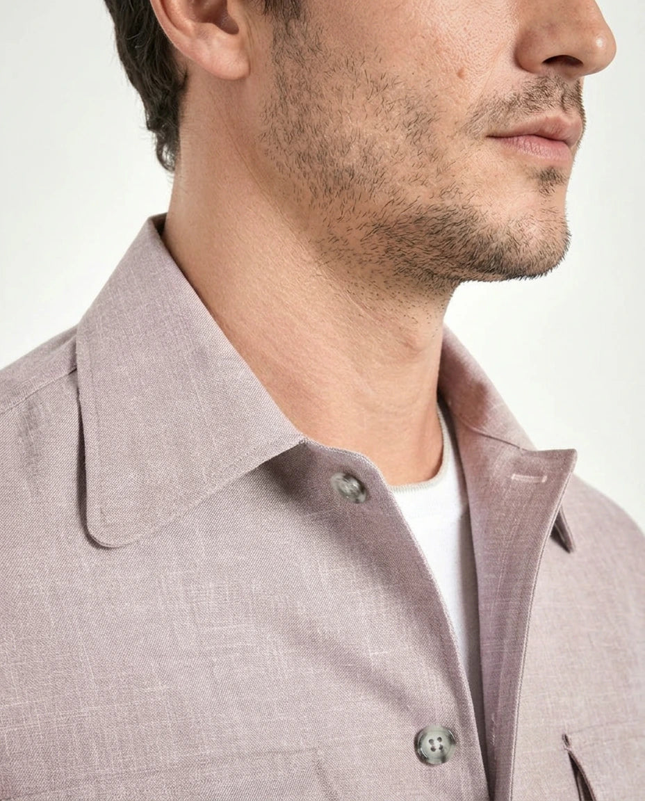 Men Pini Parma pink overshirt made in italy in wool, silk and linen 