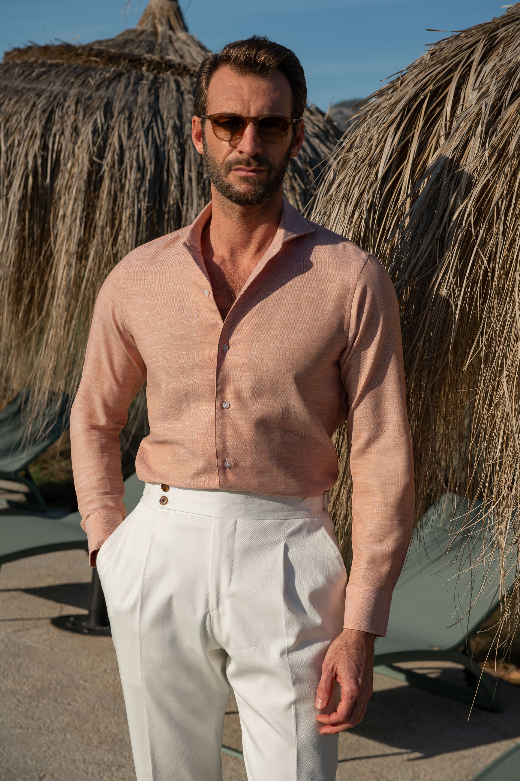 Camicia in cotone chambray ruggine - Made in Italy