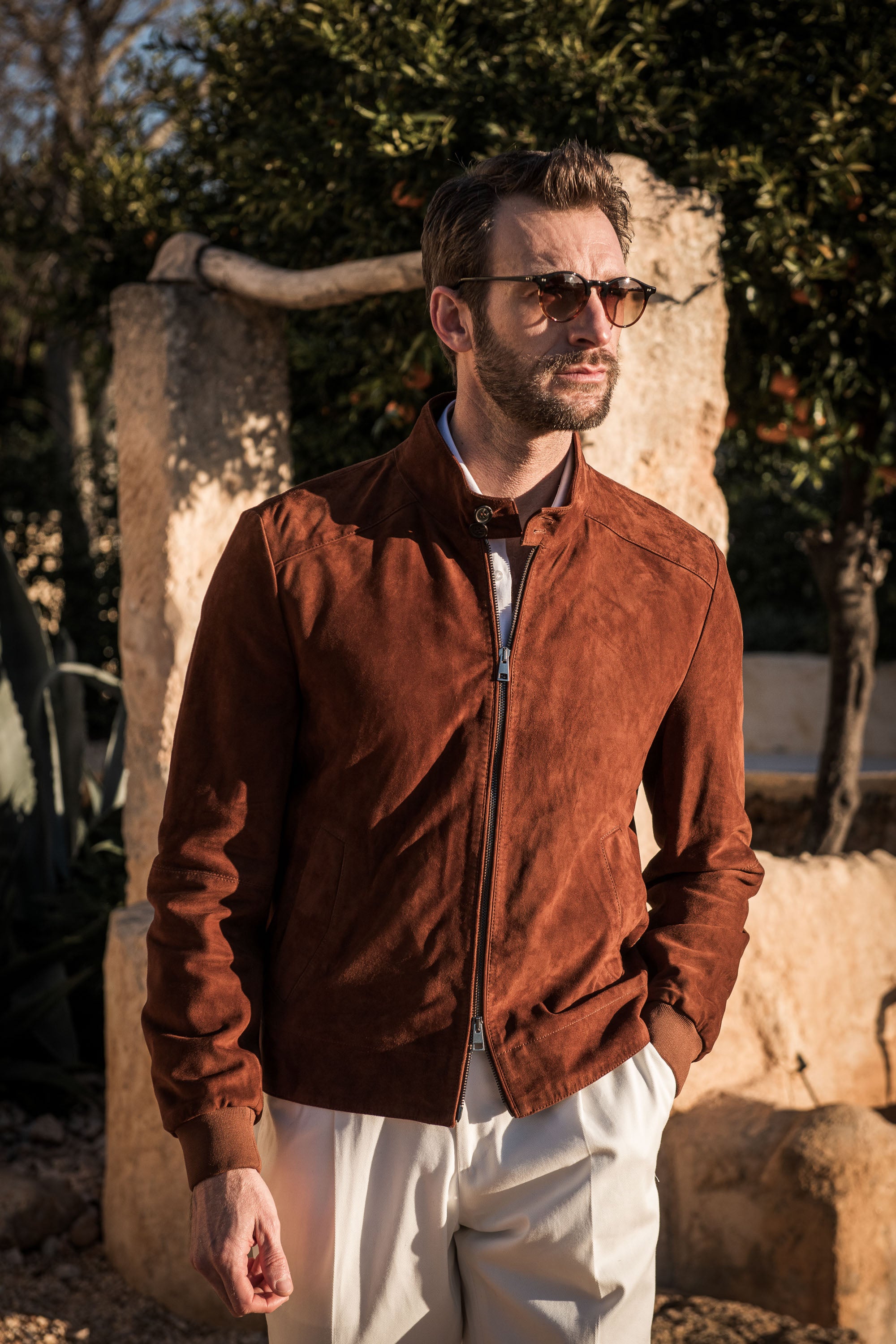 Veste en daim doux rouille – Made in Italy