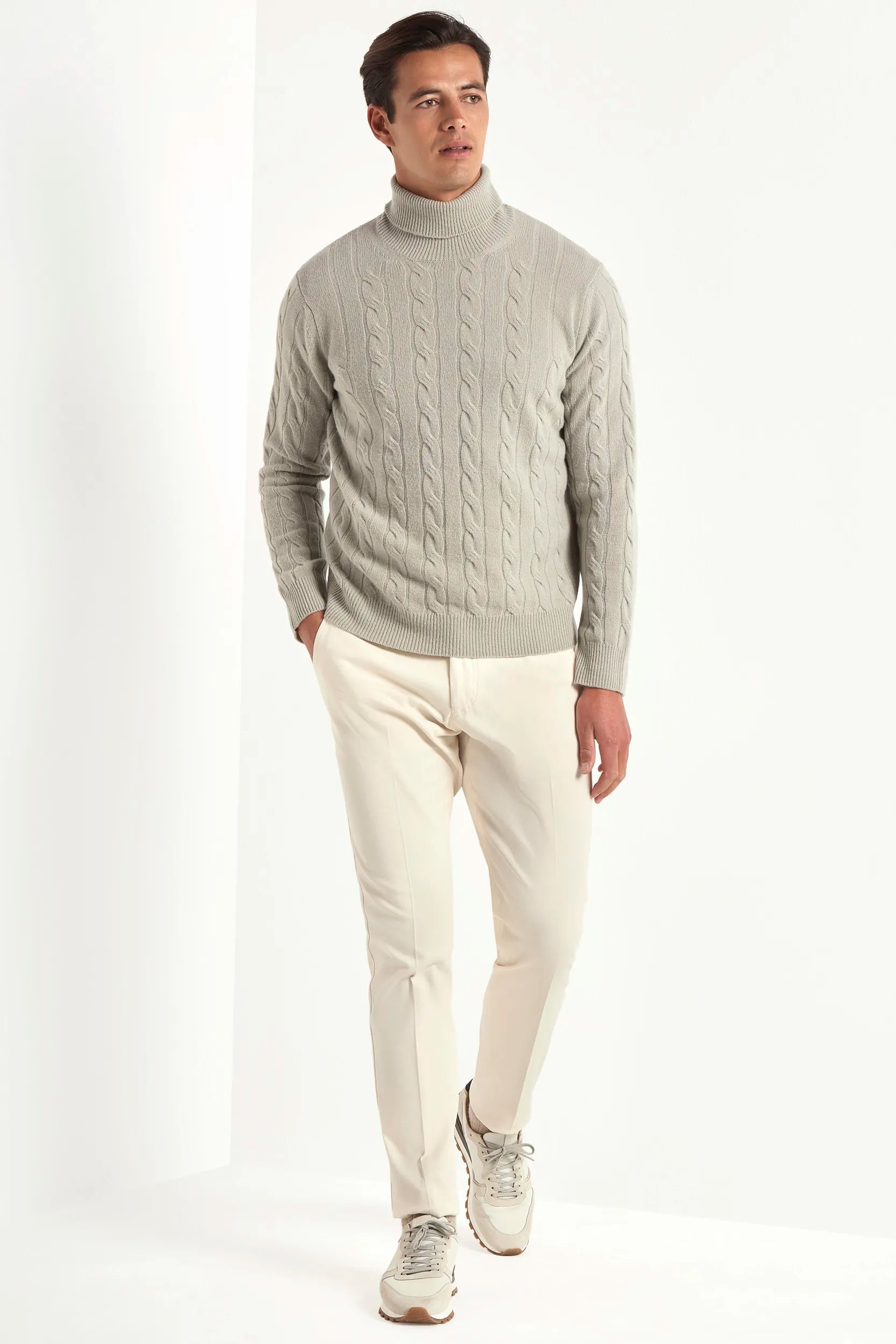cable knit turtleneck, light sage turtleneck, italian style, made in italy, superfine merino wool turtleneck, textured knit sweater, winter wardrobe essential, elegant merino knitwear, refined turtleneck sweater, premium italian knitwear, layering turtleneck, fine merino roll-neck, lightweight winter top, tailored cable knit, versatile menswear turtleneck, minimalist winter sweater, italian craftsmanship sweater, cozy stylish turtleneck, soft textured knit