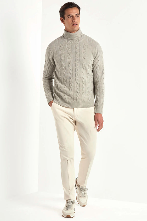 cable knit turtleneck, light sage turtleneck, italian style, made in italy, superfine merino wool turtleneck, textured knit sweater, winter wardrobe essential, elegant merino knitwear, refined turtleneck sweater, premium italian knitwear, layering turtleneck, fine merino roll-neck, lightweight winter top, tailored cable knit, versatile menswear turtleneck, minimalist winter sweater, italian craftsmanship sweater, cozy stylish turtleneck, soft textured knit