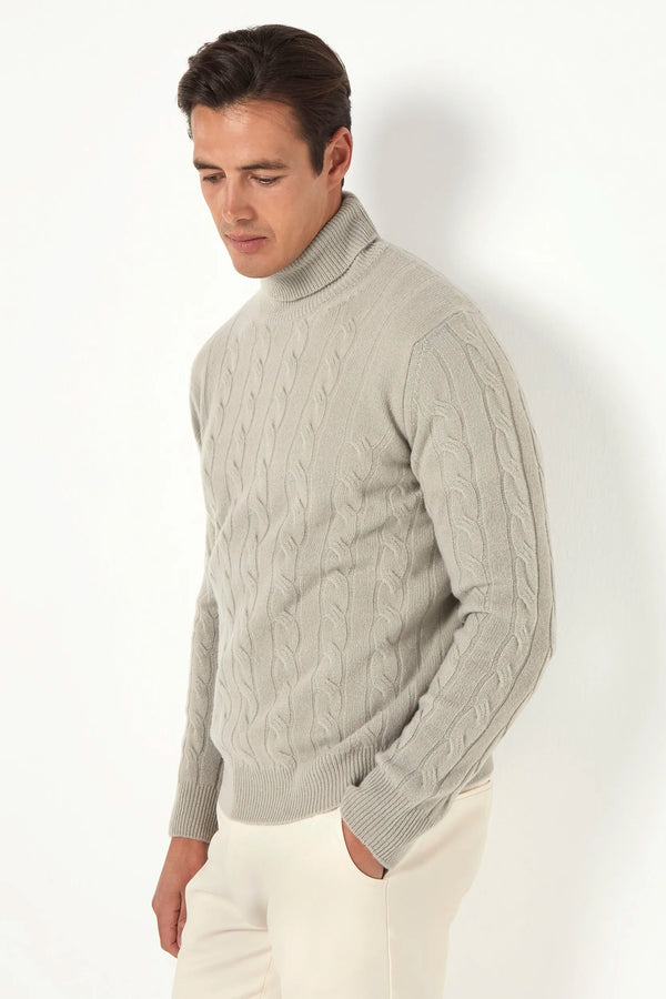 cable knit turtleneck, light sage turtleneck, italian style, made in italy, superfine merino wool turtleneck, textured knit sweater, winter wardrobe essential, elegant merino knitwear, refined turtleneck sweater, premium italian knitwear, layering turtleneck, fine merino roll-neck, lightweight winter top, tailored cable knit, versatile menswear turtleneck, minimalist winter sweater, italian craftsmanship sweater, cozy stylish turtleneck, soft textured knit