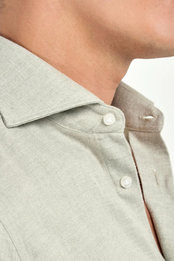 Sage cotton Tencel shirt, Italian style, made in Italy, lightweight breathable cotton-Tencel shirt, luxury menswear shirt, elegant casual shirt, refined Italian tailoring, premium sustainable fabric, smart casual layering shirt, versatile everyday shirt, soft cotton Tencel blend, upscale Italian craftsmanship, polished casual shirt, classic sage cotton shirt, timeless Italian shirt, sophisticated modern menswear