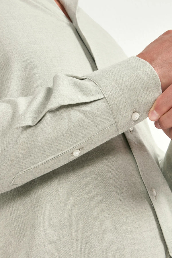 Sage cotton Tencel shirt, Italian style, made in Italy, lightweight breathable cotton-Tencel shirt, luxury menswear shirt, elegant casual shirt, refined Italian tailoring, premium sustainable fabric, smart casual layering shirt, versatile everyday shirt, soft cotton Tencel blend, upscale Italian craftsmanship, polished casual shirt, classic sage cotton shirt, timeless Italian shirt, sophisticated modern menswear