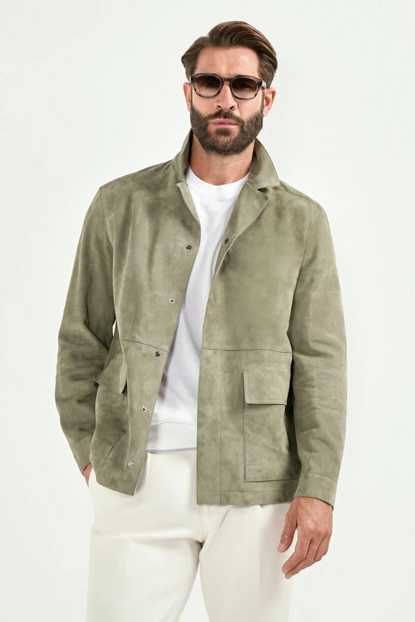 Men Pini Parma sage suede jacket made ihn italy in 100% leather 