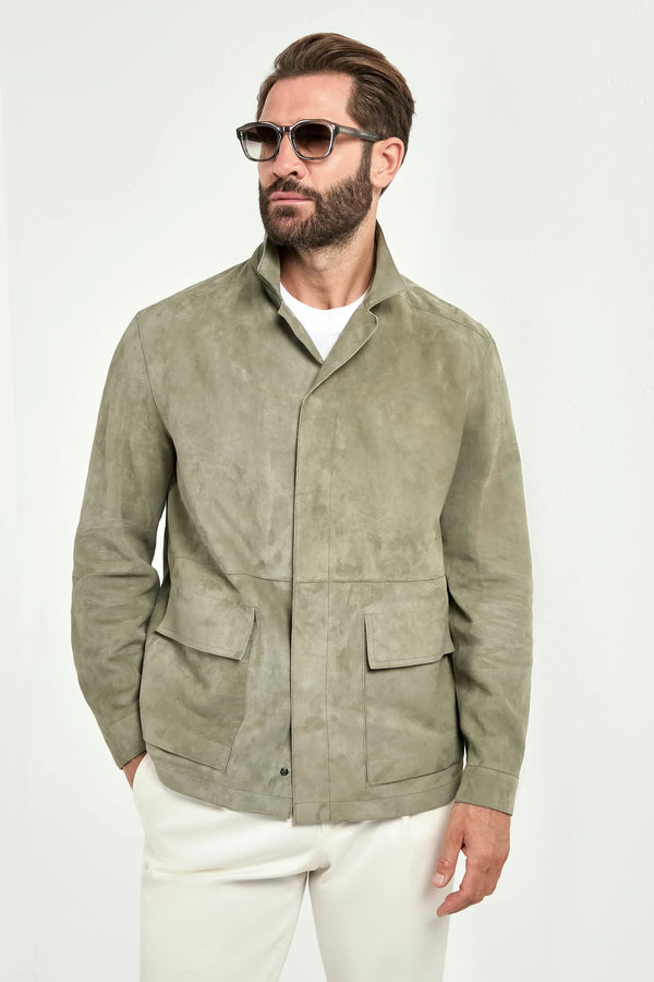 Men Pini Parma sage suede jacket made ihn italy in 100% leather 