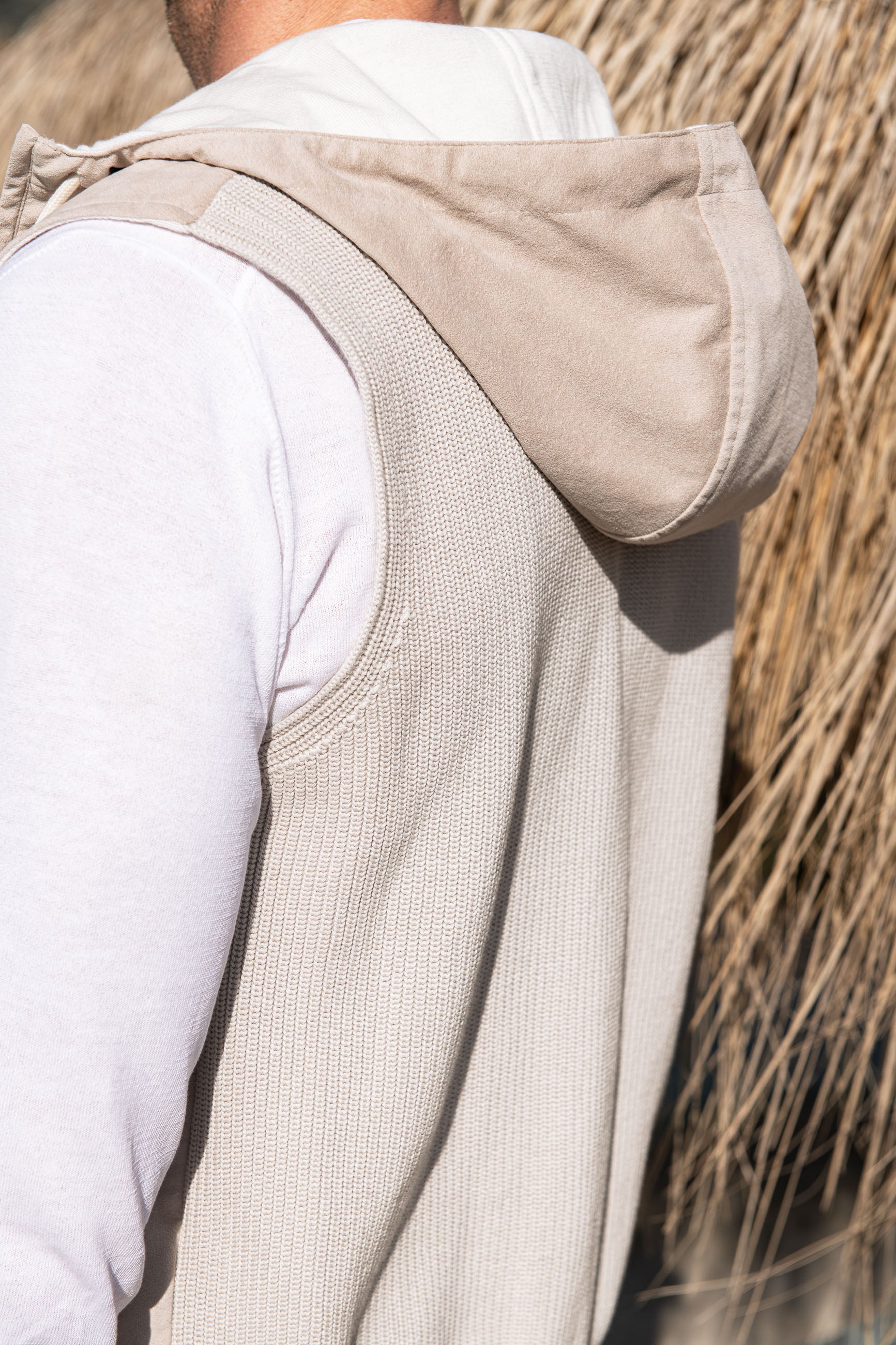 Sand alcantara hooded vest – Made in Italy