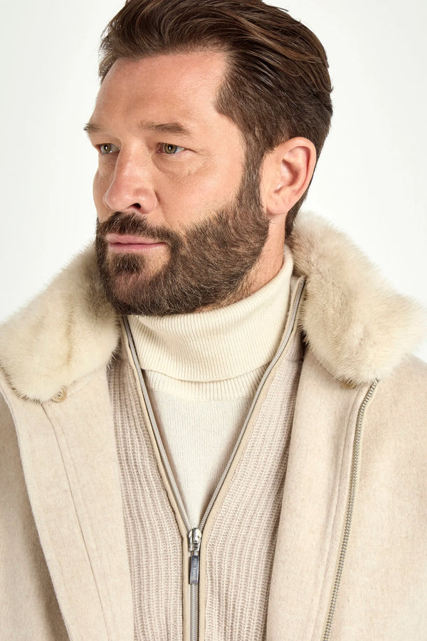 beige bomber jacket, men wool bomber, italian wool bomber, beige wool bomber, loro piana wool bomber, loro piana bomber jacket, mink collar bomber jacket, removable mink collar bomber, luxury loro piana bomber, elegant men's loro piana bomber, refined loro piana wool bomber, tailored beige loro piana bomber, premium italian loro piana bomber, sophisticated loro piana bomber jacket, timeless italian loro piana bomber, upscale men's loro piana bomber, italian craftsmanship loro piana bomber