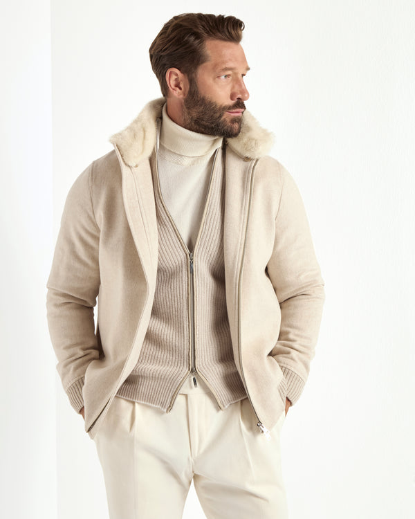 beige bomber jacket, men wool bomber, italian wool bomber, beige wool bomber, loro piana wool bomber, loro piana bomber jacket, mink collar bomber jacket, removable mink collar bomber, luxury loro piana bomber, elegant men's loro piana bomber, refined loro piana wool bomber, tailored beige loro piana bomber, premium italian loro piana bomber, sophisticated loro piana bomber jacket, timeless italian loro piana bomber, upscale men's loro piana bomber, italian craftsmanship loro piana bomber