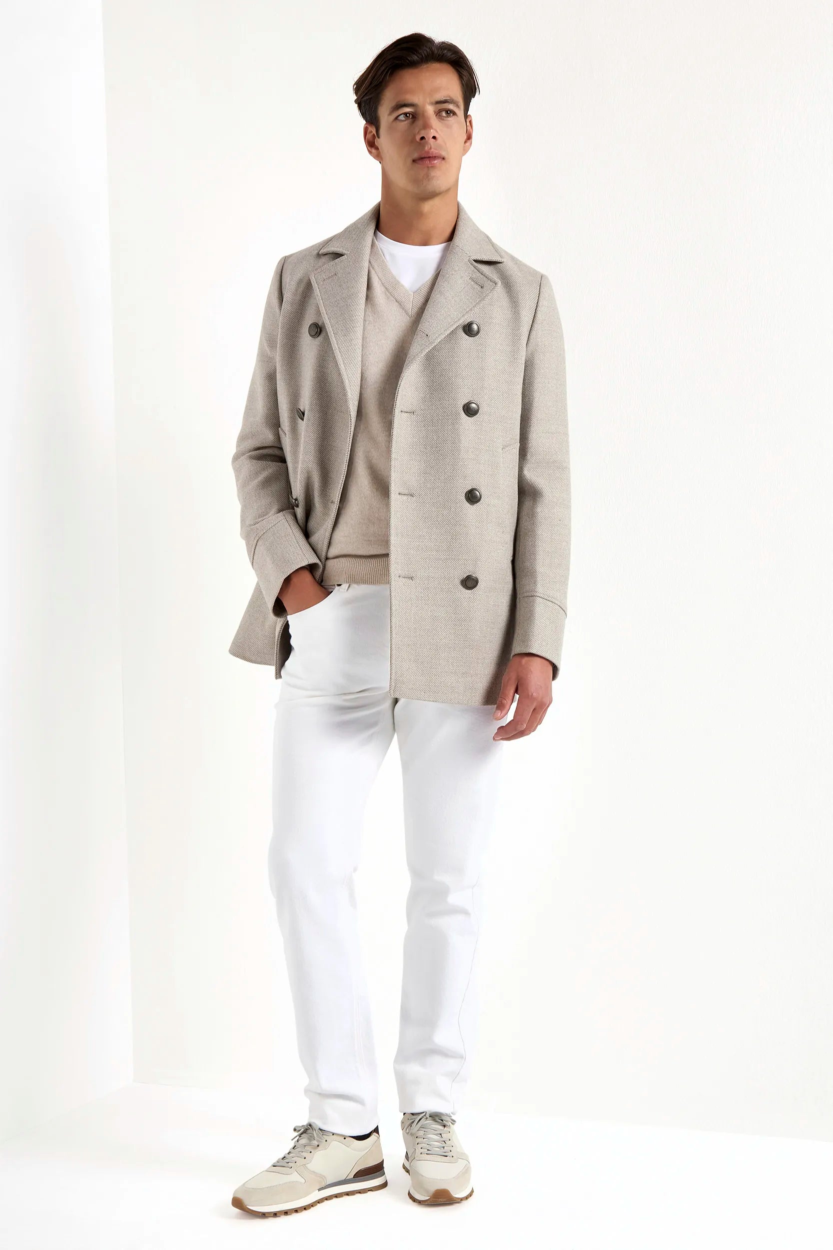 Sand peacoat | Made in Italy | Pini Parma
