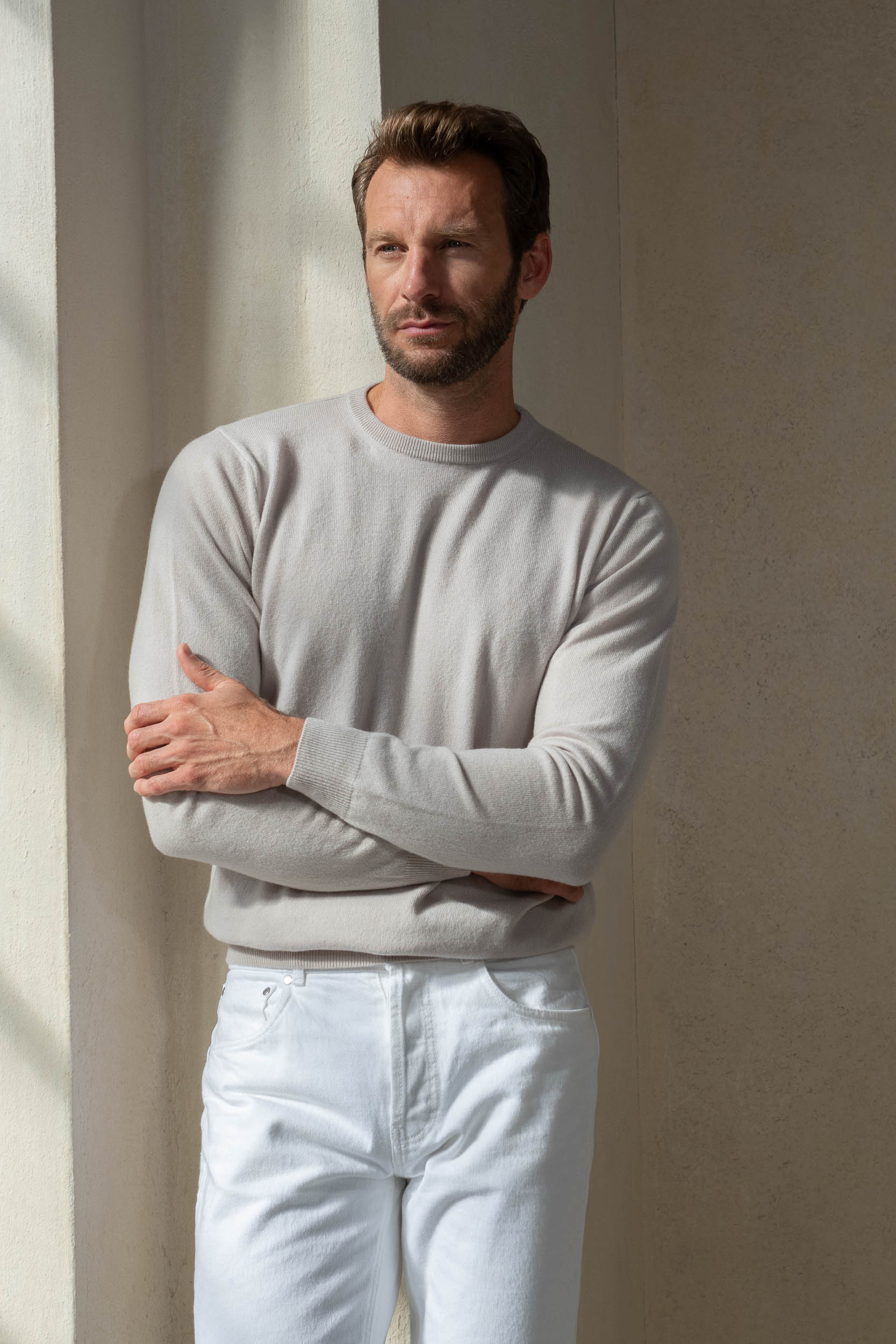 Sand cashmere round neck – Made in italy