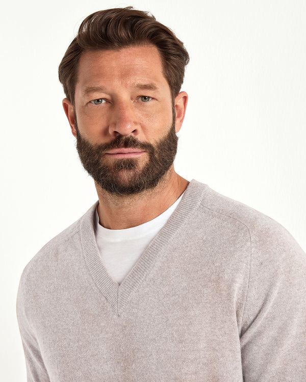 Maglione sabbia a scollo a V - Made in Italy