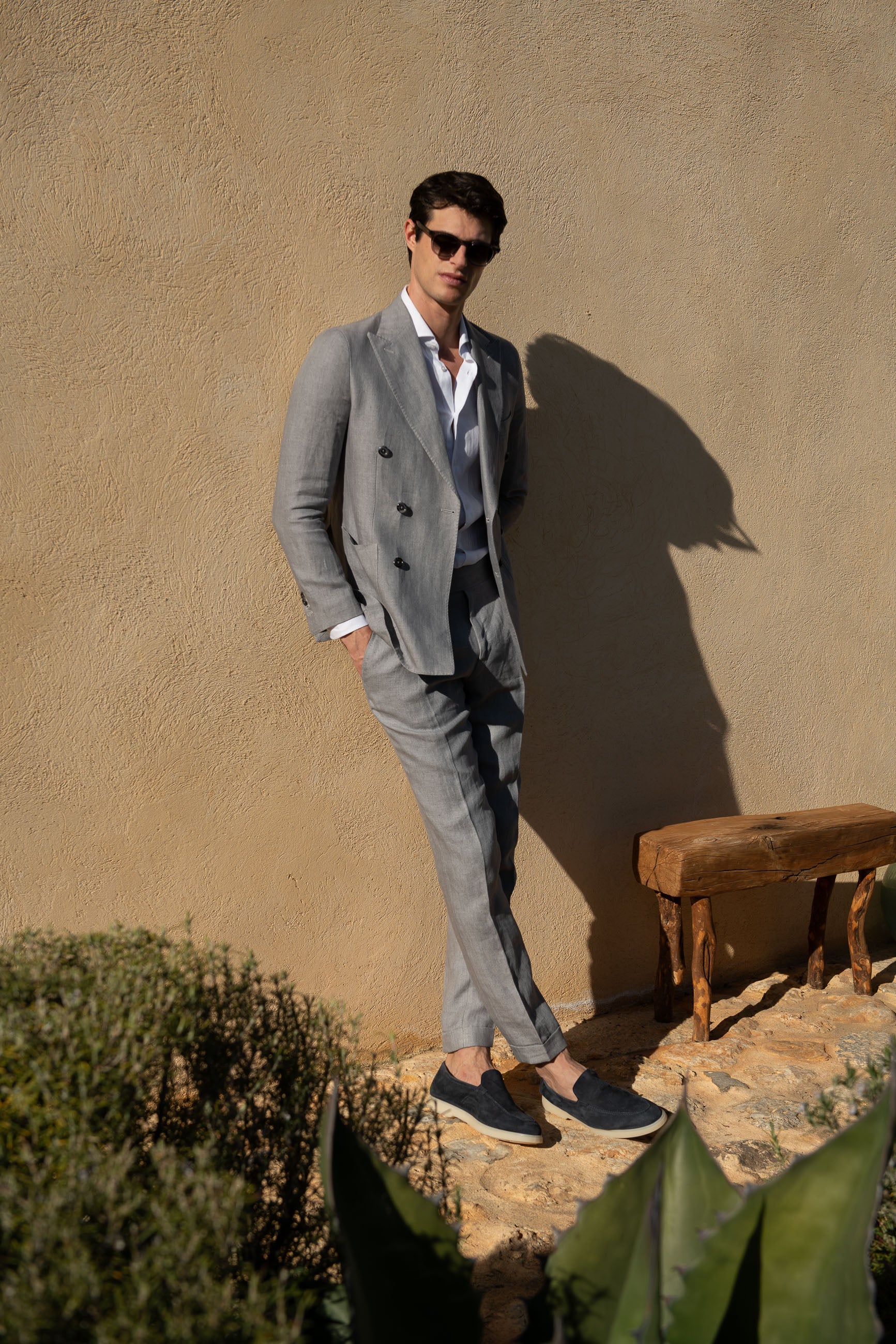Sky grey herringbone linen trousers Soragna Capsule