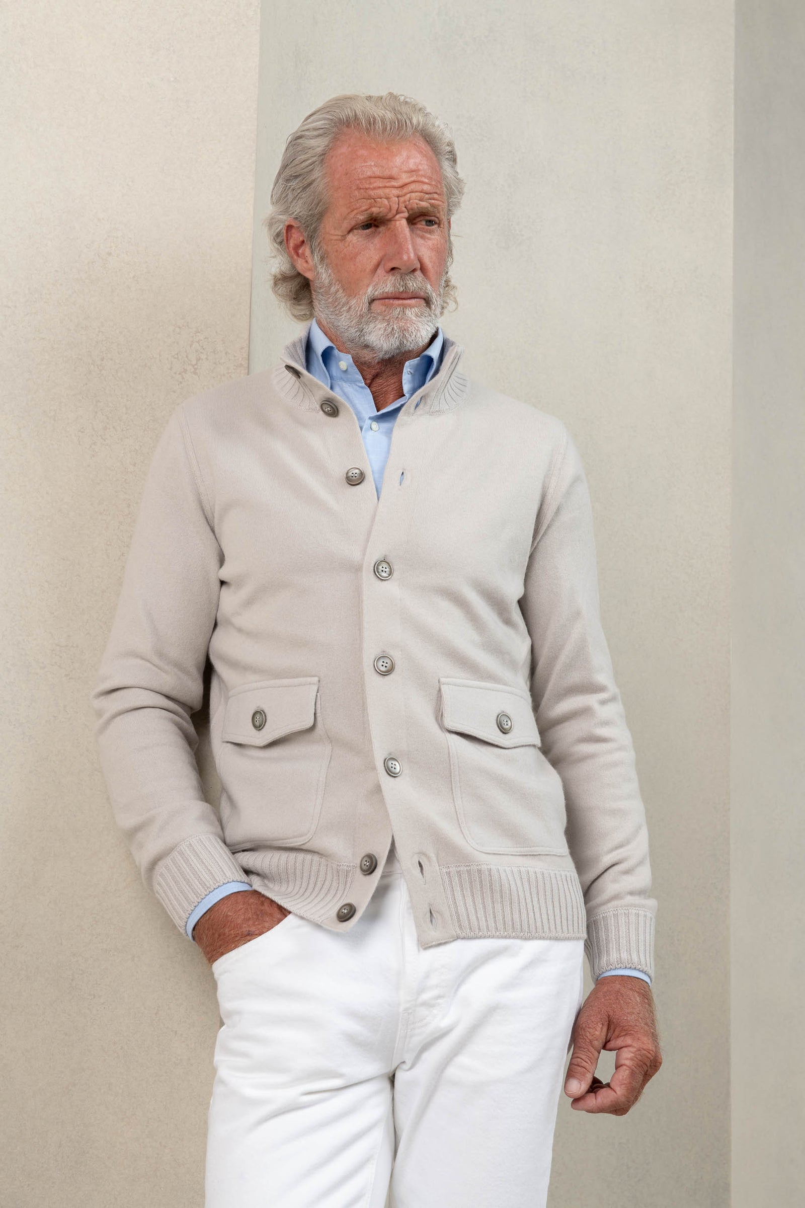 Stone Cashmere Knitted Bomber | Made in Italy | Pini Parma