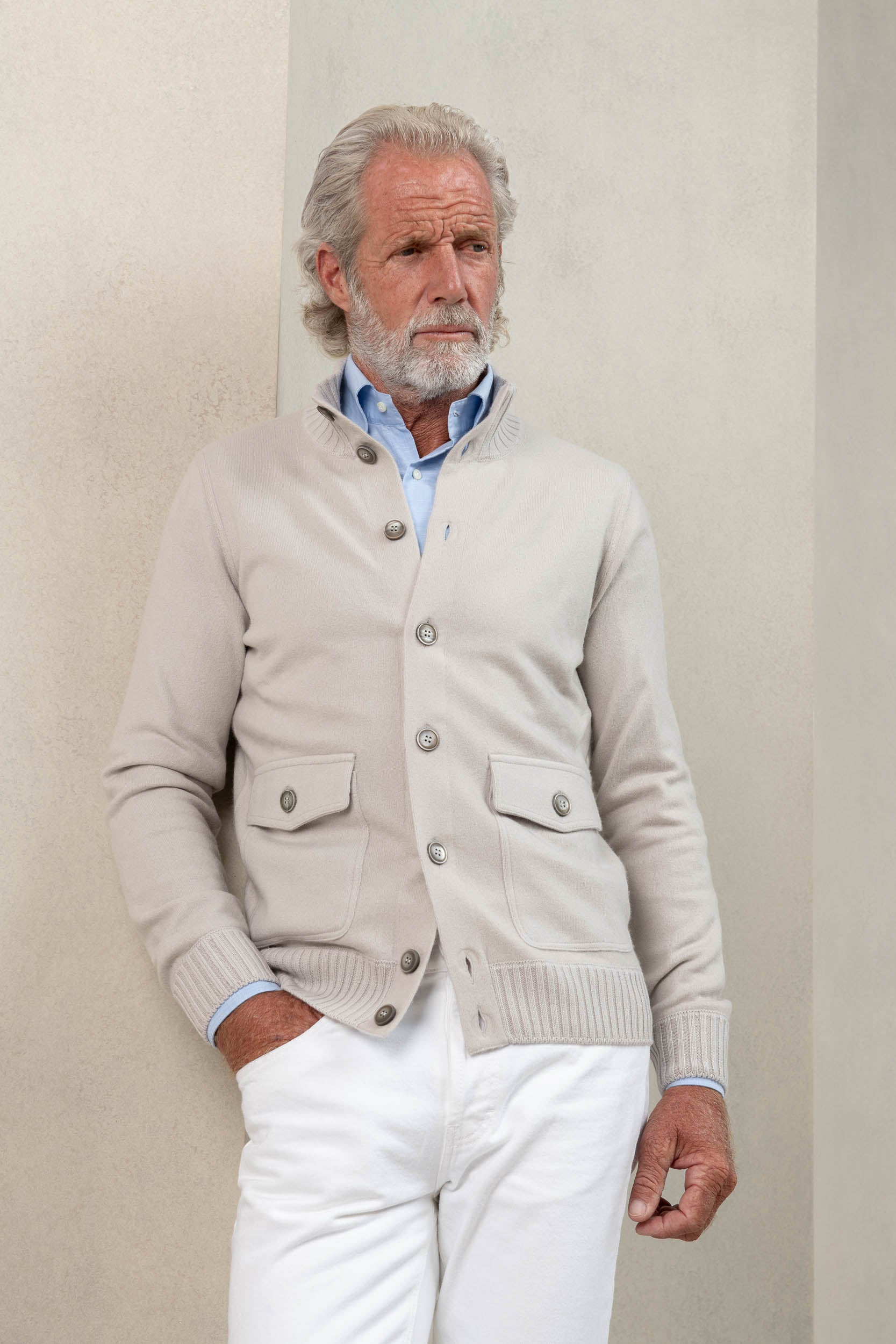 Stone Cashmere Knitted Bomber – Made in Italy