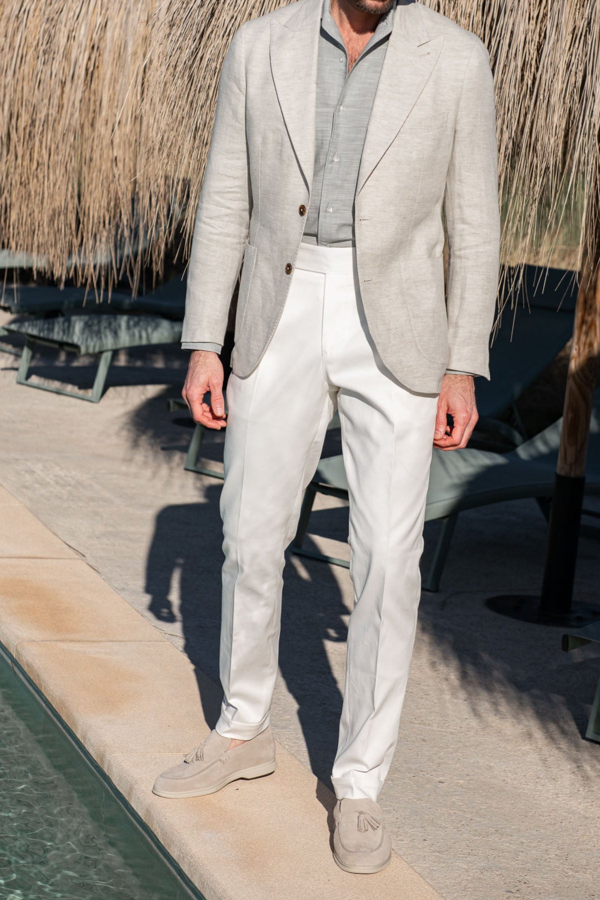 Stone herringbone linen jacket 