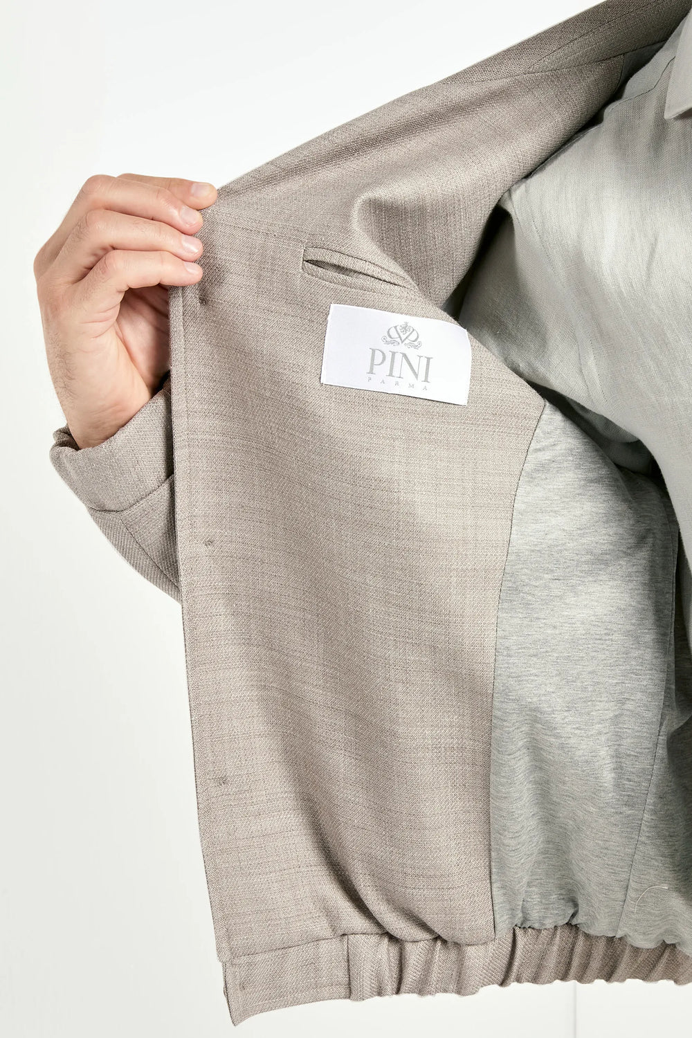 men taupe bomber jacket, tailored bomber jacket, taupe jacket, sartorial taupe jacket, sartorial bomber