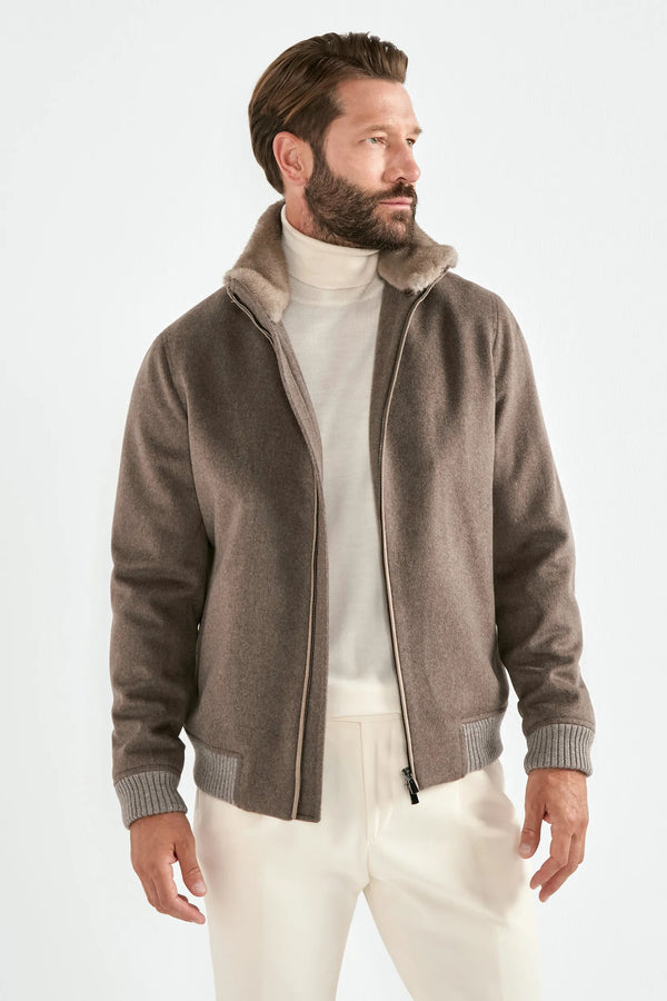 taupe bomber jacket, men wool bomber, italian wool bomber, taupe wool bomber, loro piana wool bomber, loro piana bomber jacket, mink collar bomber jacket, removable mink collar bomber, luxury loro piana bomber, elegant men's loro piana bomber, refined loro piana wool bomber, tailored taupe loro piana bomber, premium italian loro piana bomber, sophisticated loro piana bomber jacket, timeless italian loro piana bomber, upscale men's loro piana bomber, italian craftsmanship loro piana bomber