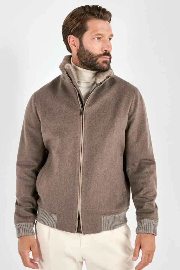 taupe bomber jacket, men wool bomber, italian wool bomber, taupe wool bomber, loro piana wool bomber, loro piana bomber jacket, mink collar bomber jacket, removable mink collar bomber, luxury loro piana bomber, elegant men's loro piana bomber, refined loro piana wool bomber, tailored taupe loro piana bomber, premium italian loro piana bomber, sophisticated loro piana bomber jacket, timeless italian loro piana bomber, upscale men's loro piana bomber, italian craftsmanship loro piana bomber