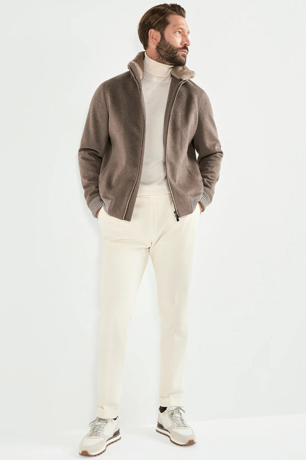 taupe bomber jacket, men wool bomber, italian wool bomber, taupe wool bomber, loro piana wool bomber, loro piana bomber jacket, mink collar bomber jacket, removable mink collar bomber, luxury loro piana bomber, elegant men's loro piana bomber, refined loro piana wool bomber, tailored taupe loro piana bomber, premium italian loro piana bomber, sophisticated loro piana bomber jacket, timeless italian loro piana bomber, upscale men's loro piana bomber, italian craftsmanship loro piana bomber