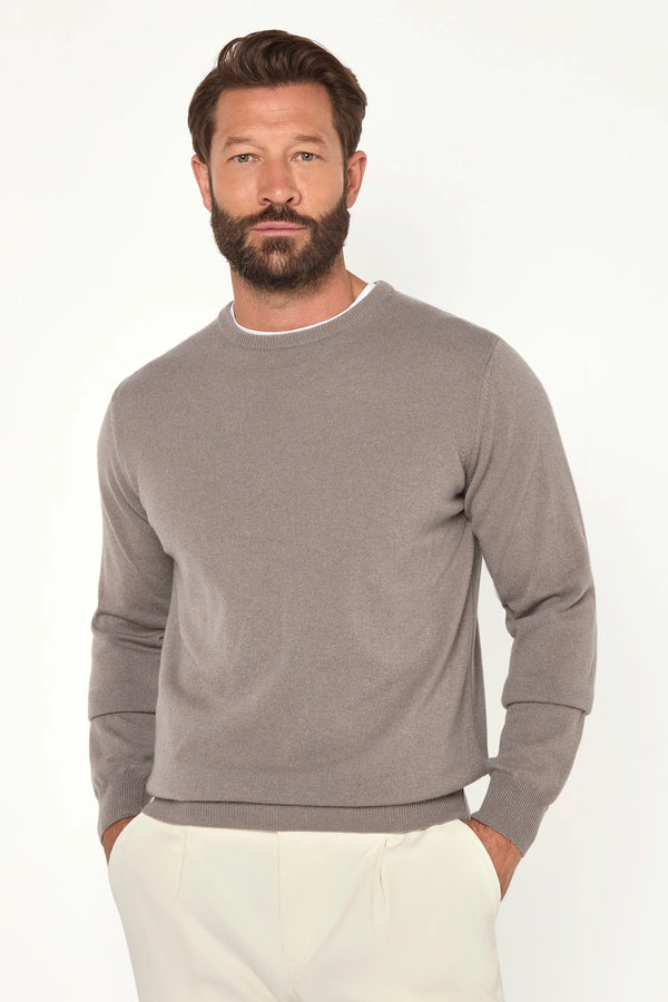 Taupe cashmere round neck – Made in italy