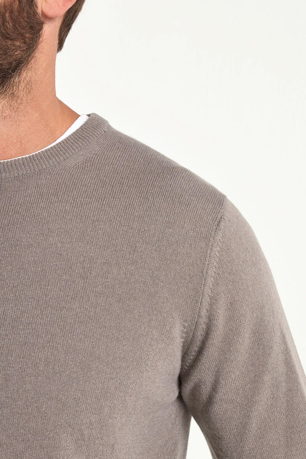 Taupe cashmere round neck – Made in italy