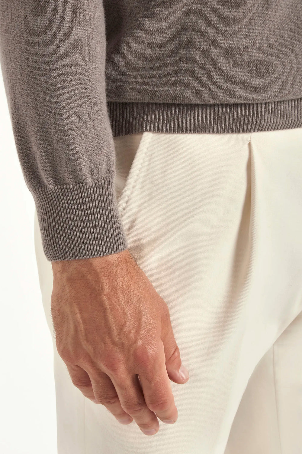 Taupe cashmere round neck – Made in italy