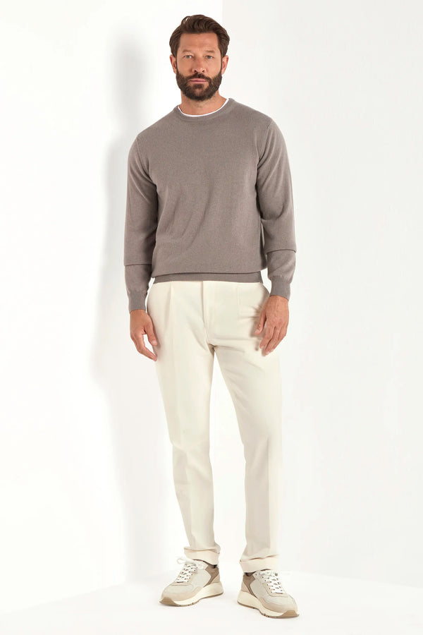Taupe cashmere round neck – Made in italy